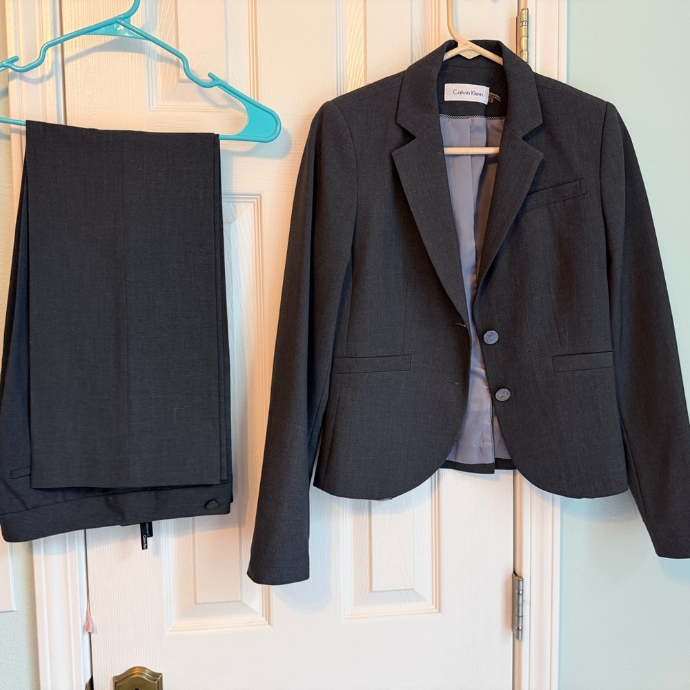 Calvin Klein Women's Gray Suit Jacket with Matching Skirt AND Pants (3 Pieces)